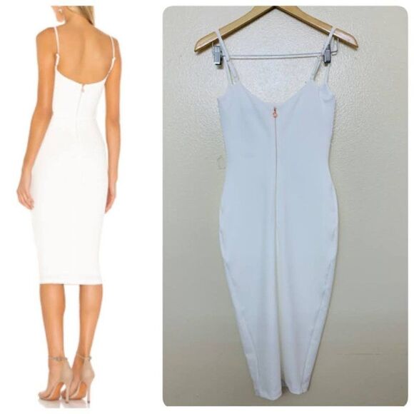 Nookie Bailey Midi Crepe Bodycon Dress Small Ivory Spaghetti Strap $199 - Picture 2 of 12